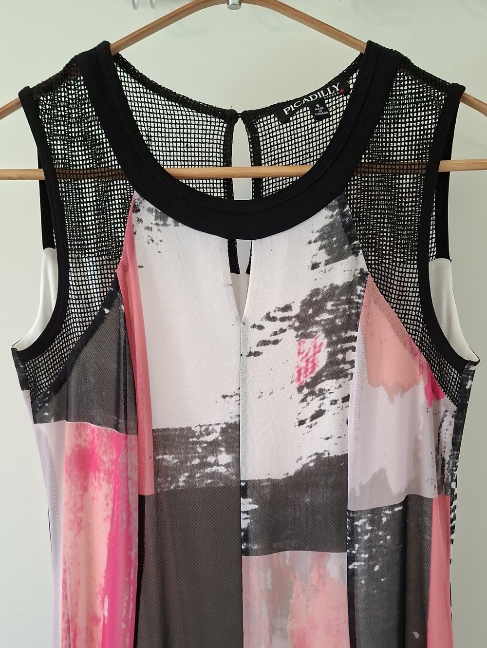Picadilly Artsy Pink & Black Sleeveless Abstract Sheer/Flowy Maxi Dress (Size S) - Picture 4 of 7